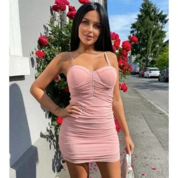 Dresses & Skirts - Pink Sleeveless Bustier Ruched Bodycon Mini Dress